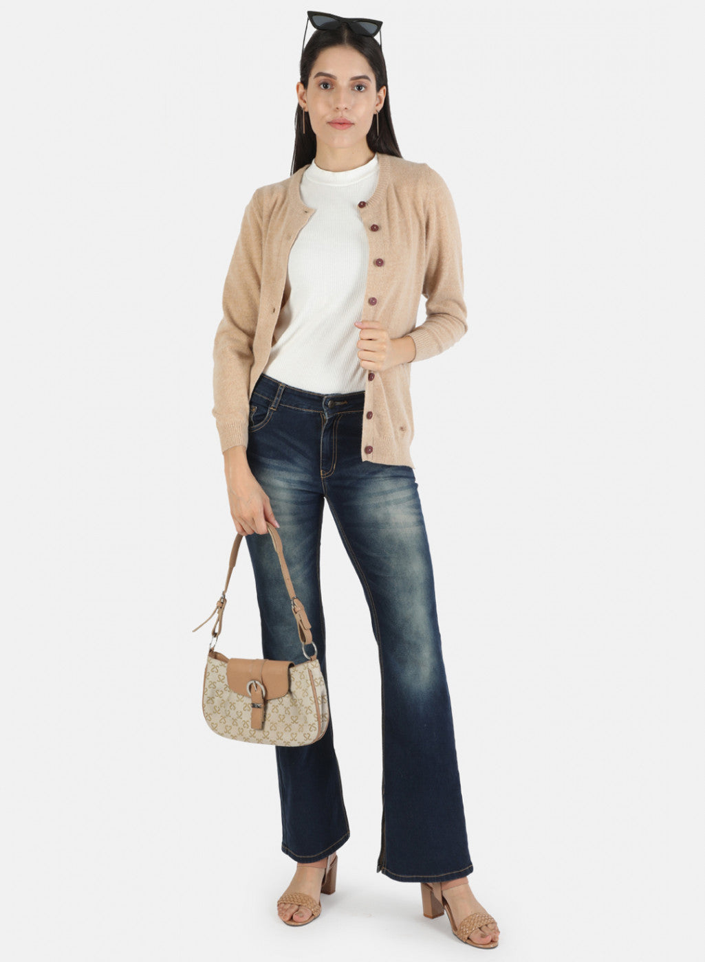 Women Beige Solid Cardigan