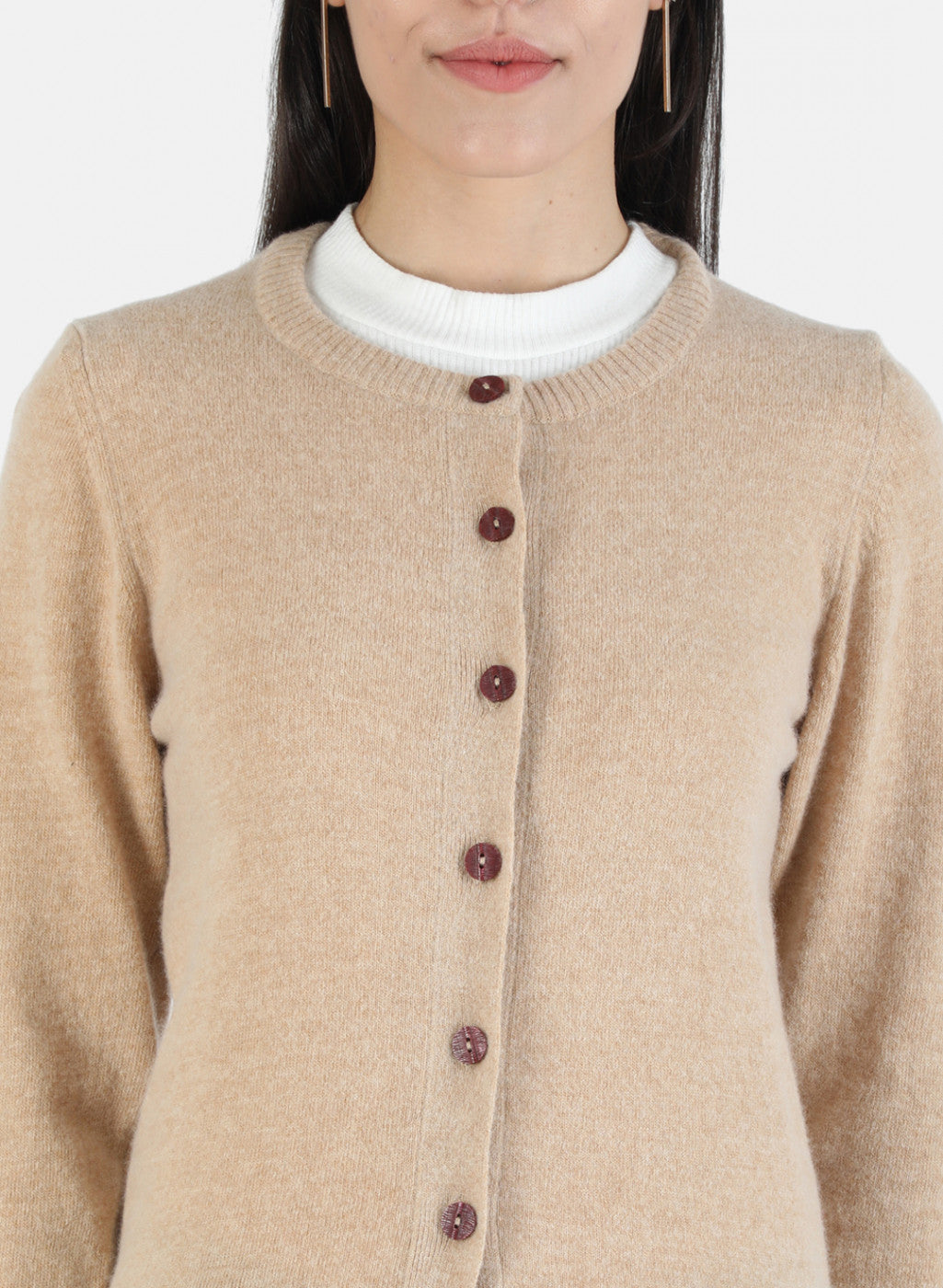 Women Beige Solid Cardigan
