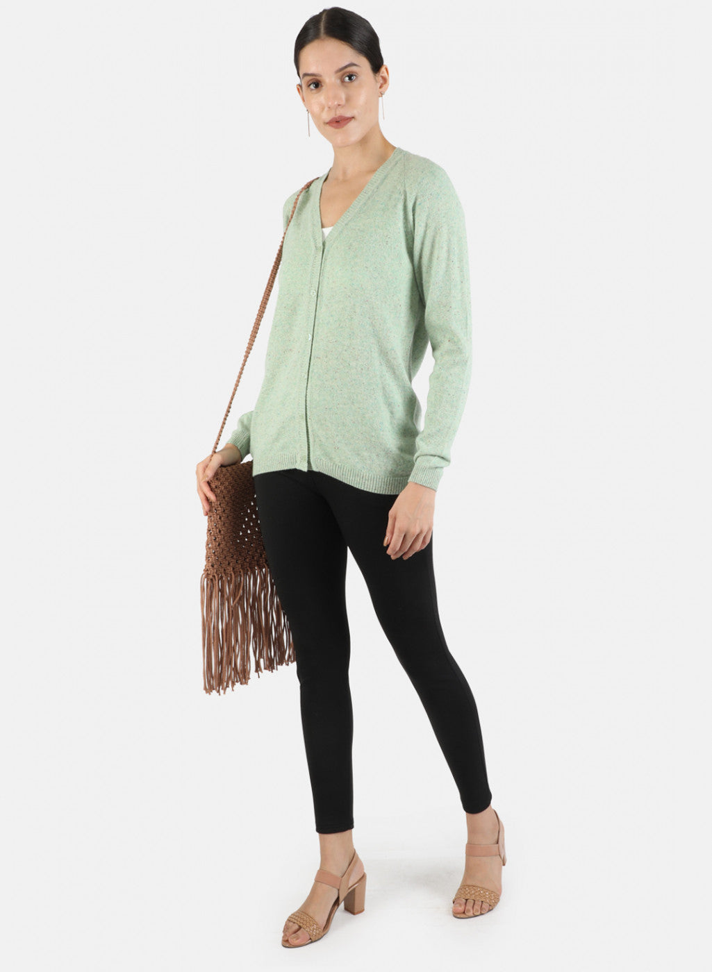 Women Green Solid Cardigan