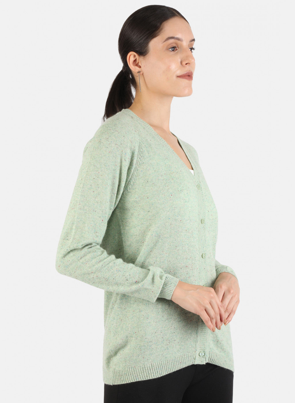 Women Green Solid Cardigan