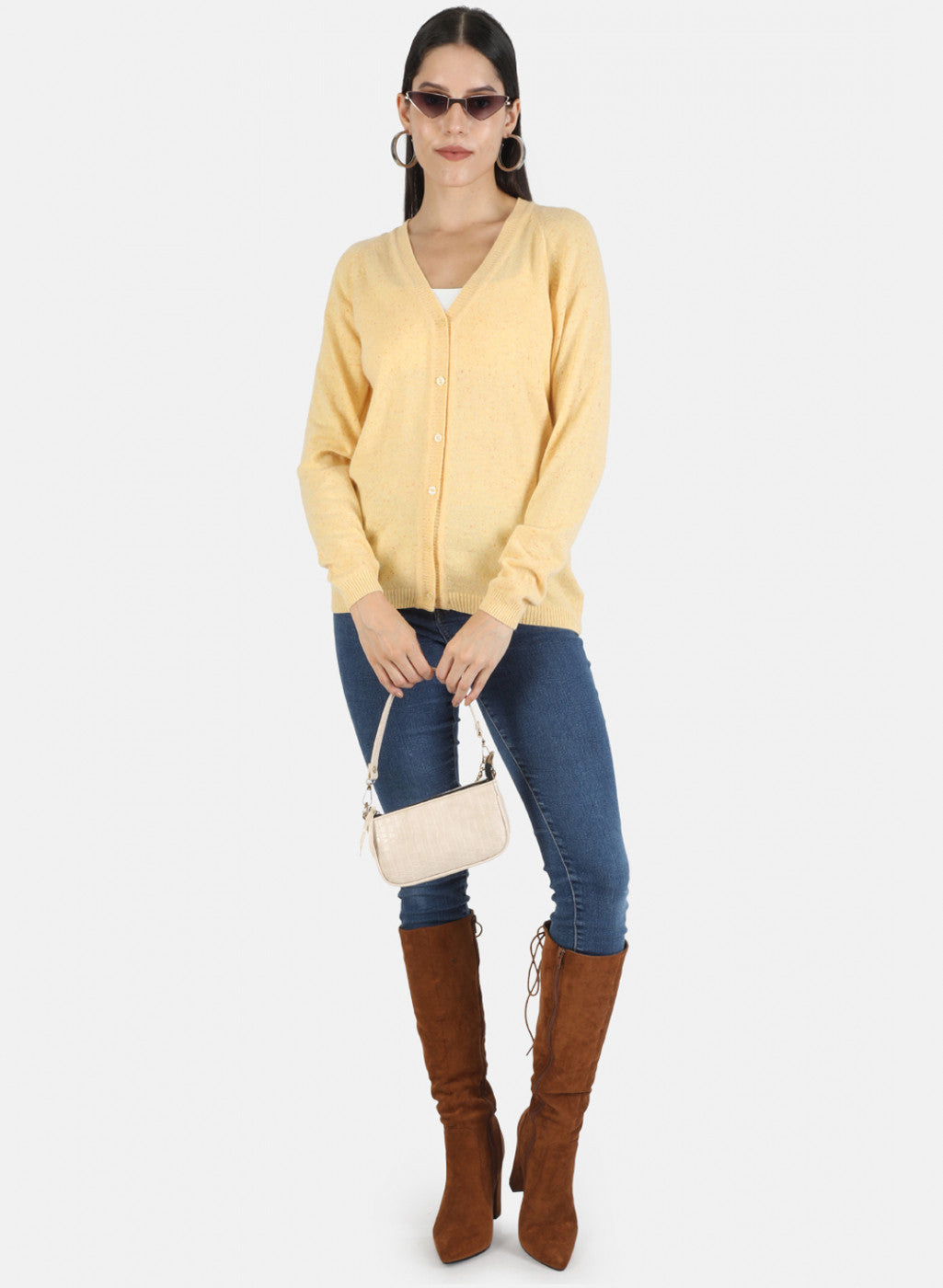 Women Yellow Solid Cardigan