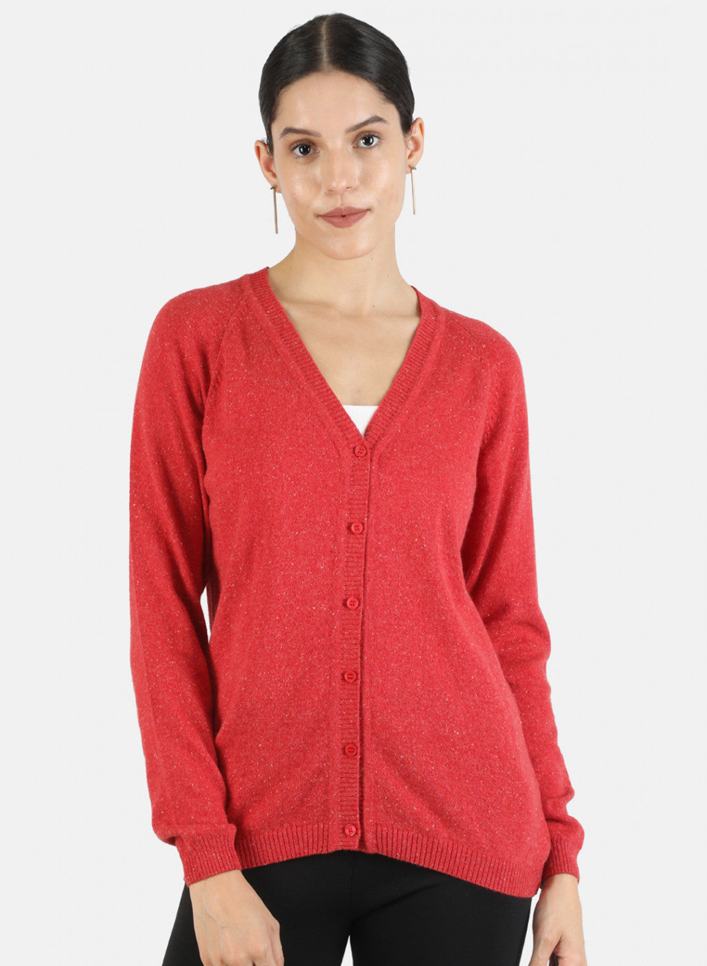 Women Red Solid Cardigan