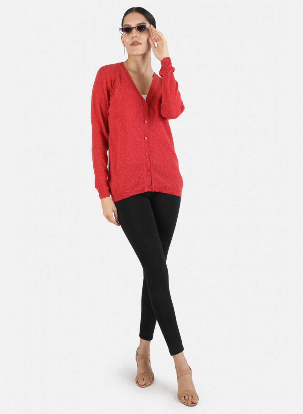 Women Red Solid Cardigan