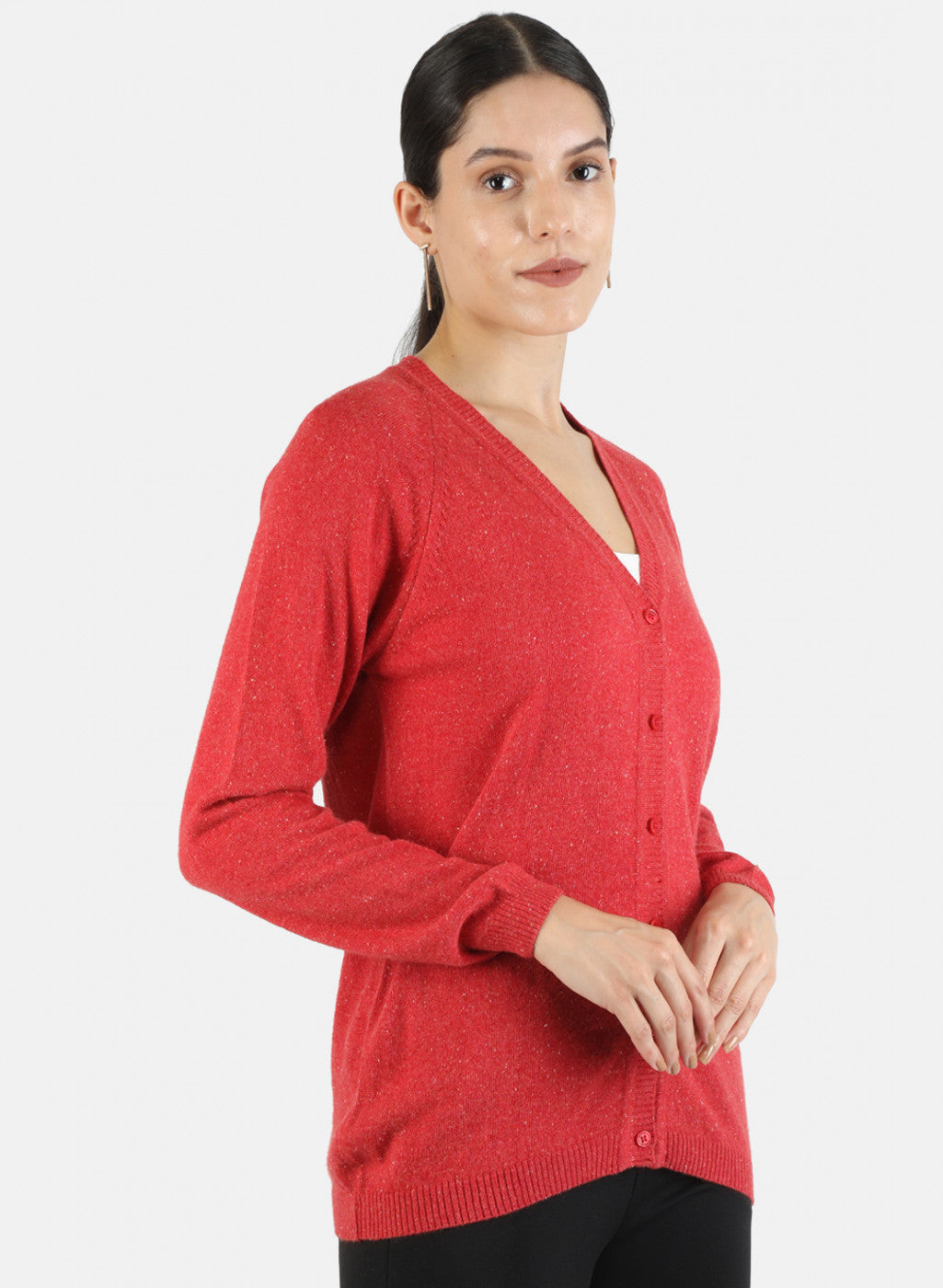 Women Red Solid Cardigan