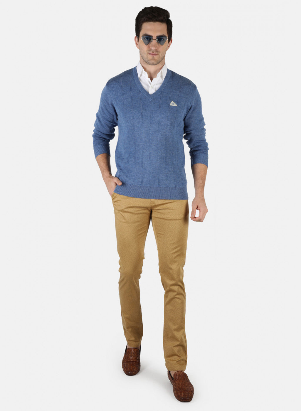 Men Blue Solid Pullover