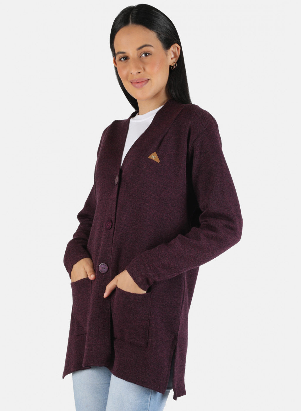 Women Maroon Solid Cardigan