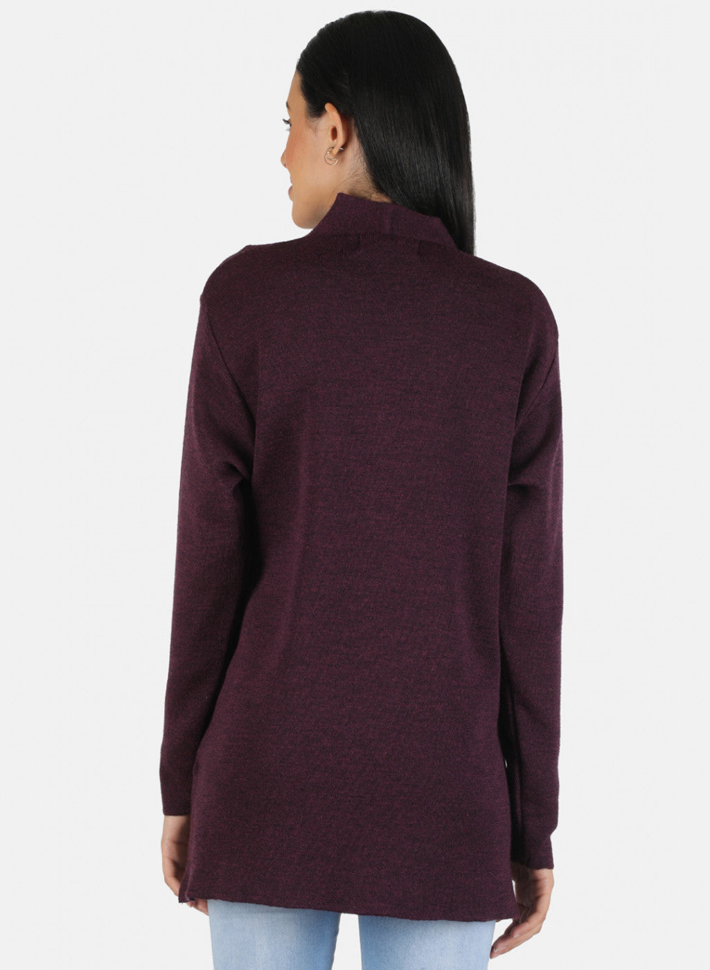 Women Maroon Solid Cardigan