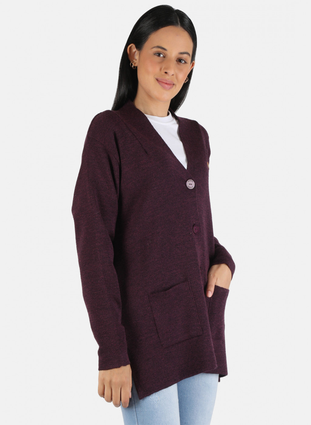 Women Maroon Solid Cardigan