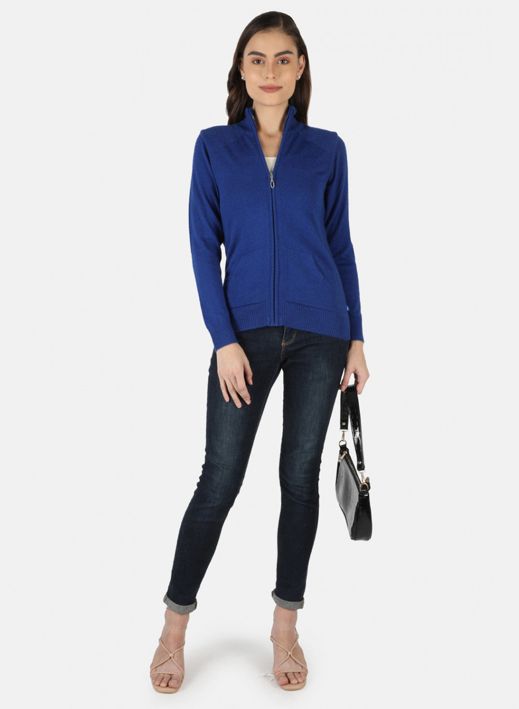 Women Blue Solid Cardigan