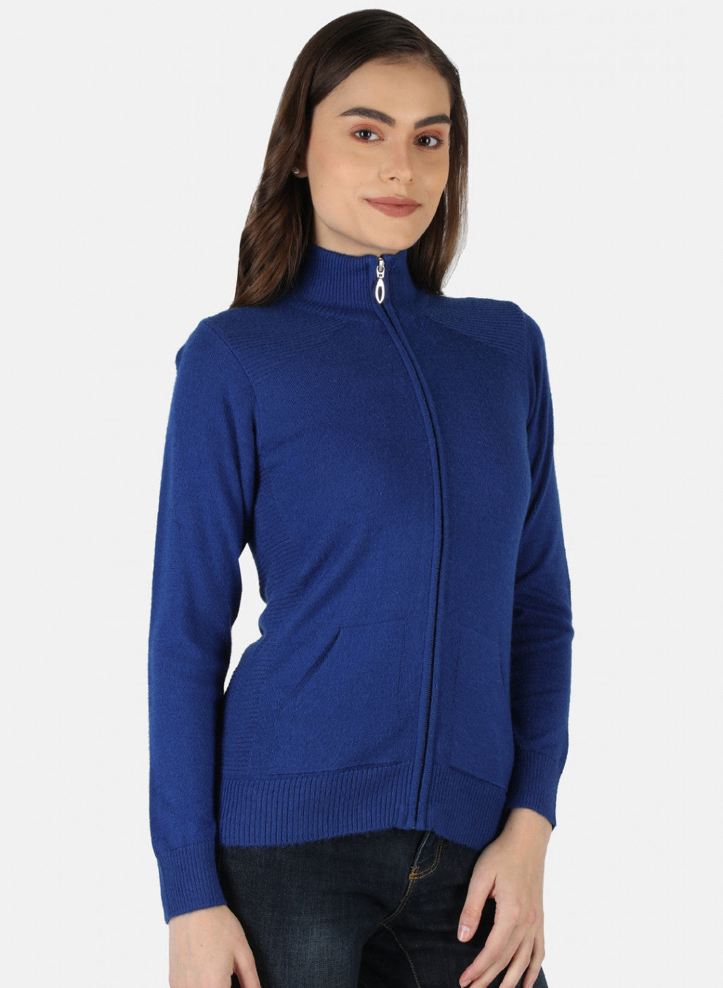 Women Blue Solid Cardigan
