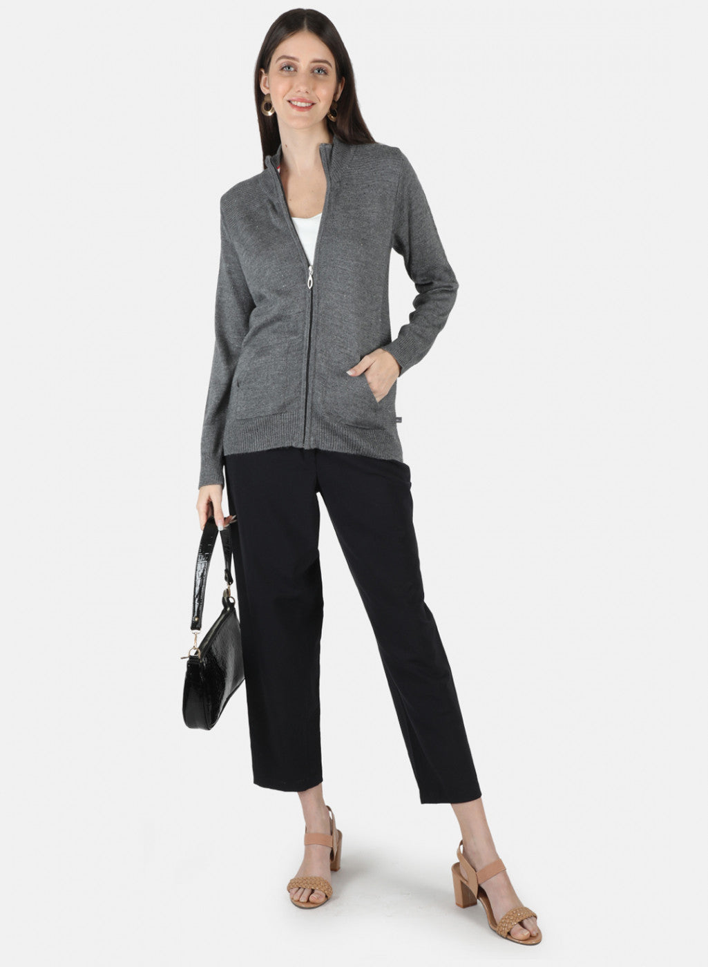 Women Grey Solid Cardigan