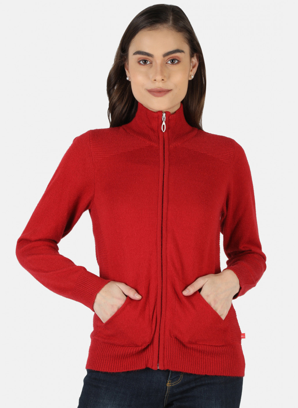 Women Red Solid Cardigan