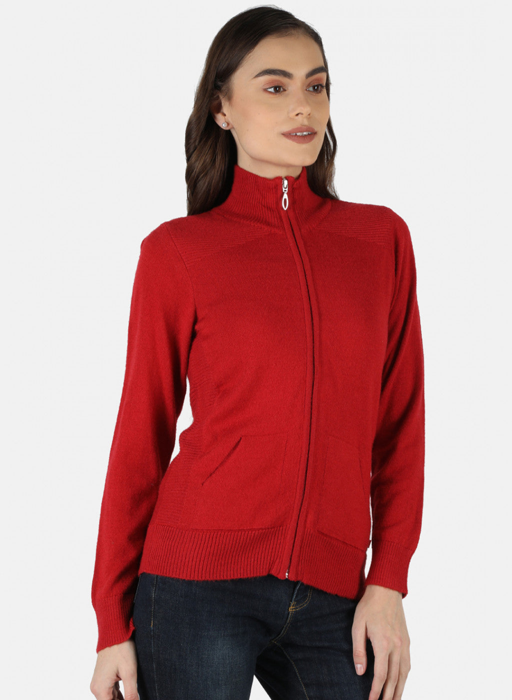 Women Red Solid Cardigan