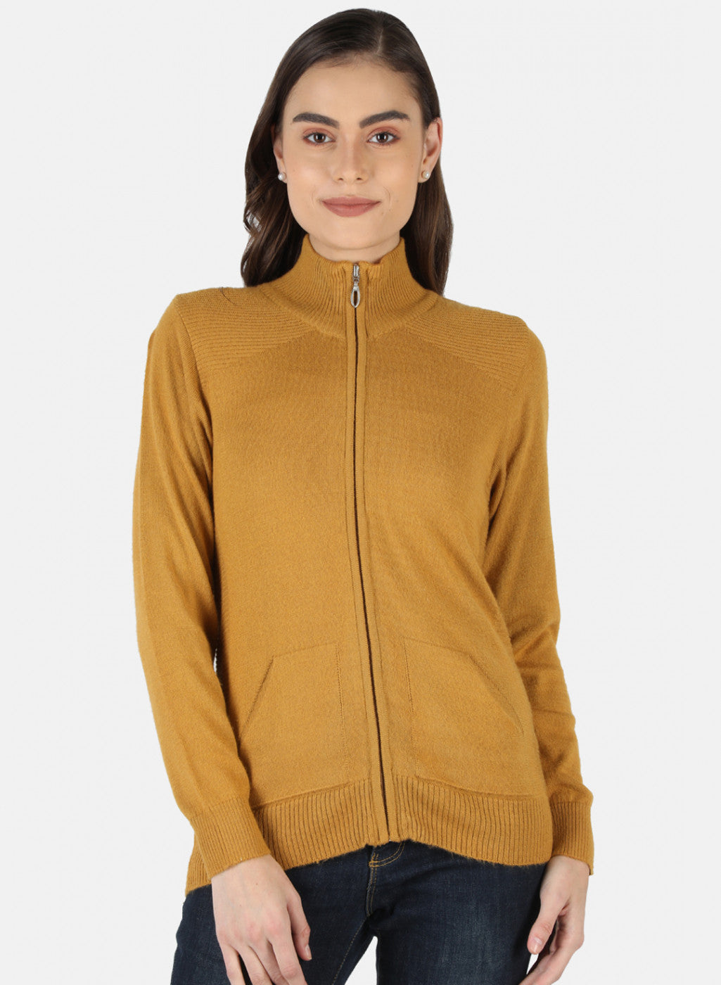 Women Gold Solid Cardigan