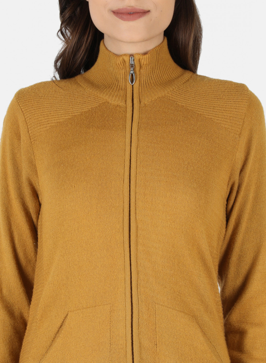 Women Gold Solid Cardigan