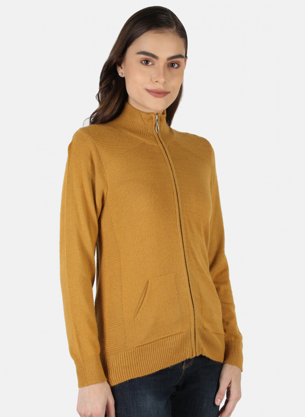 Women Gold Solid Cardigan