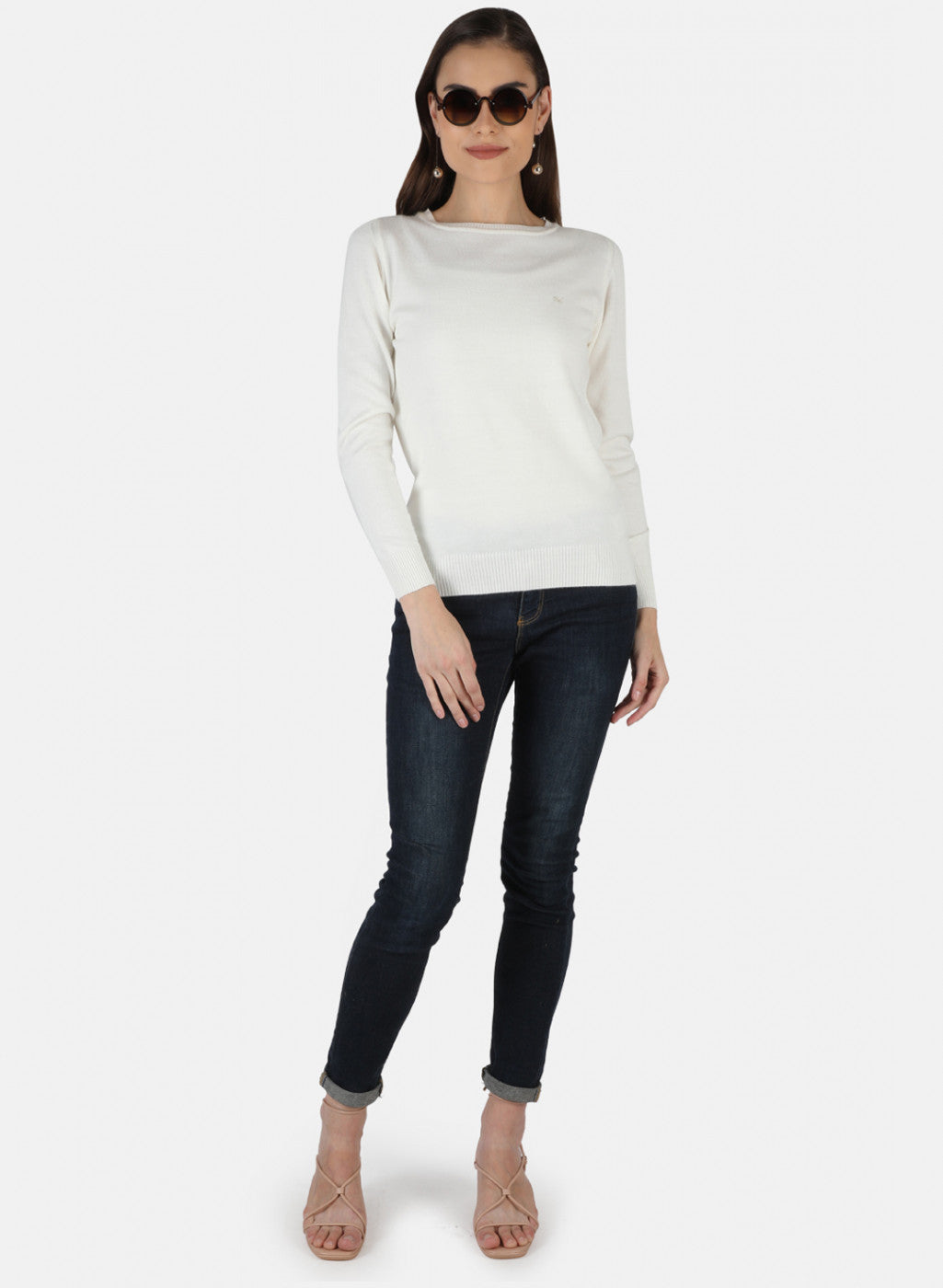 Women White Solid Top