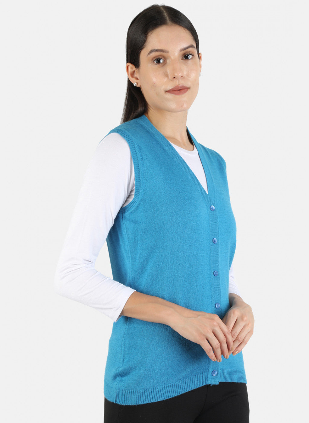 Women Blue Solid Cardigan