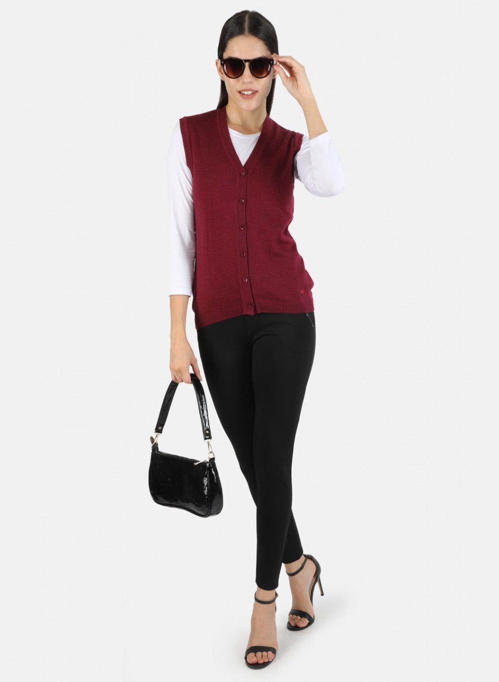 Women Maroon Solid Cardigan