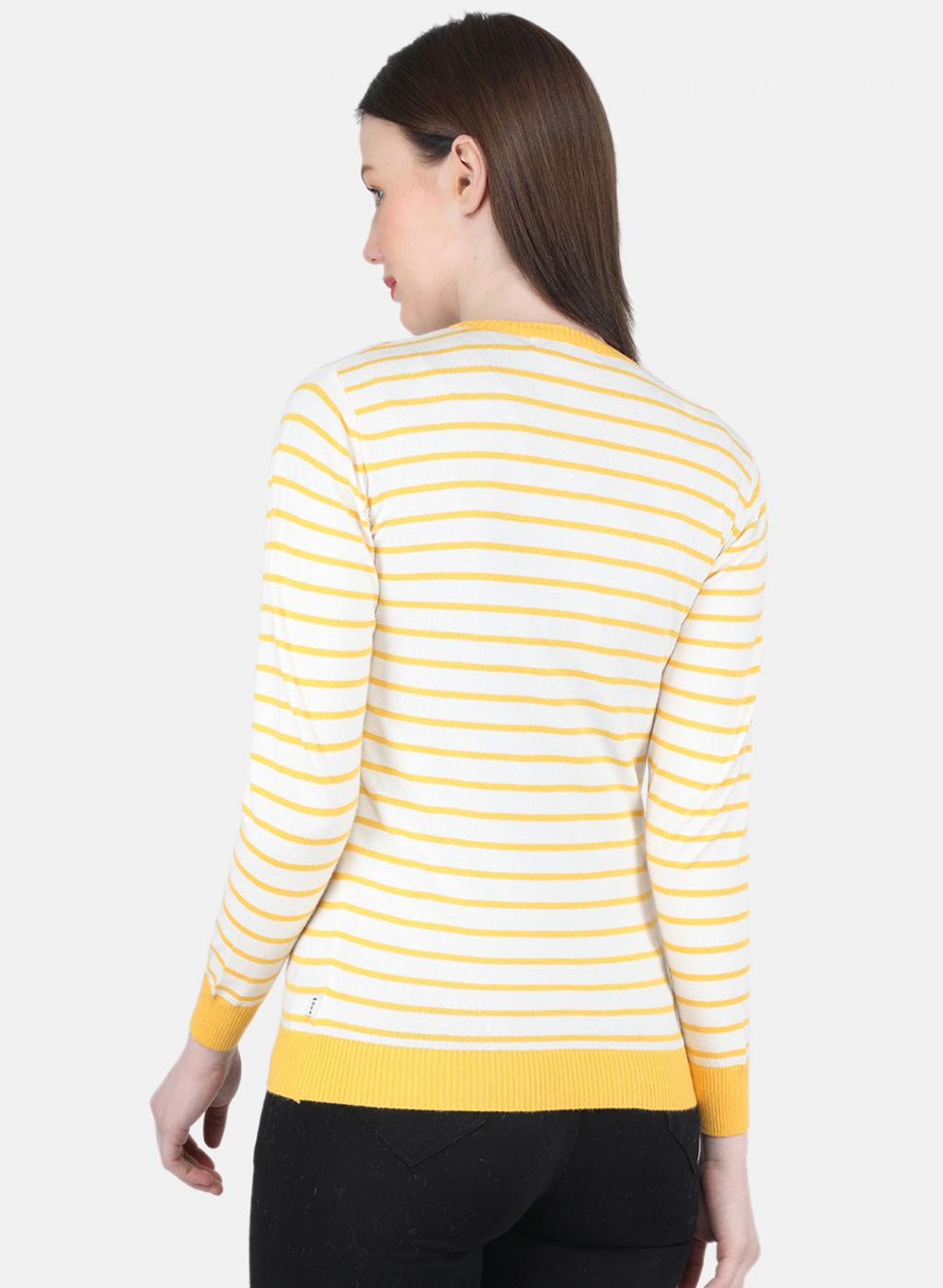 Women Yellow Self Design Cardigan
