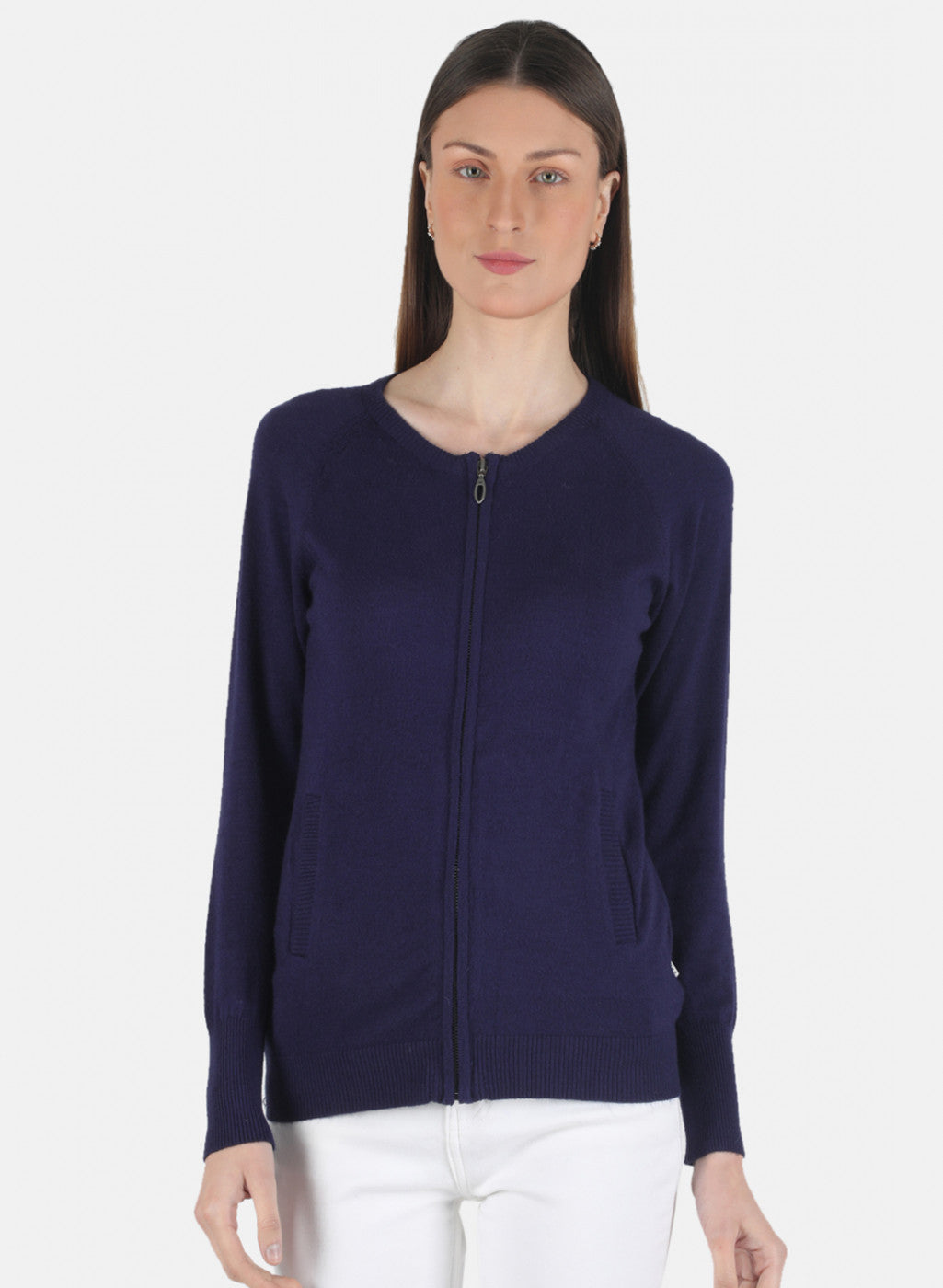 Women Blue Self Design Pullover