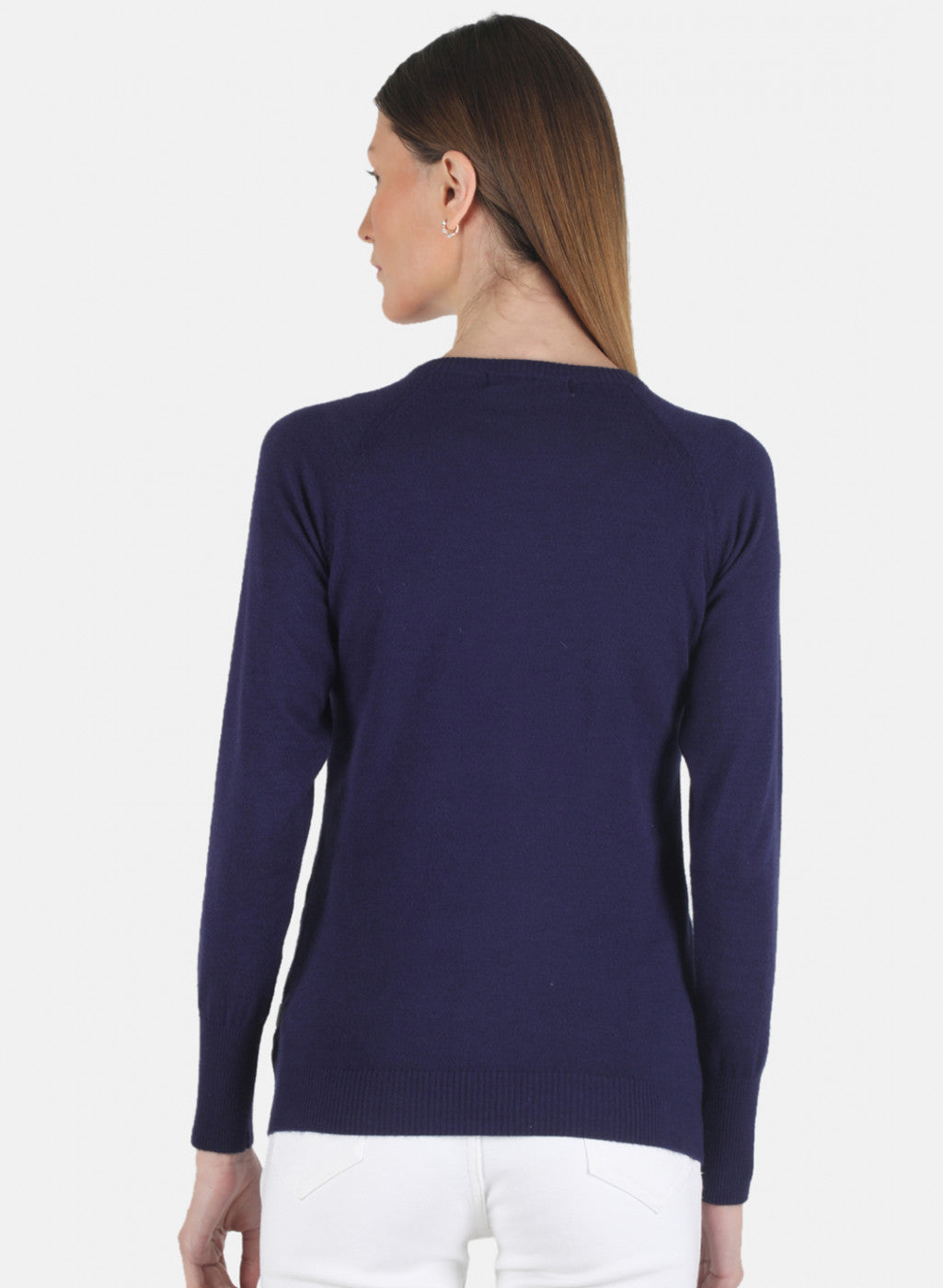 Women Blue Self Design Pullover