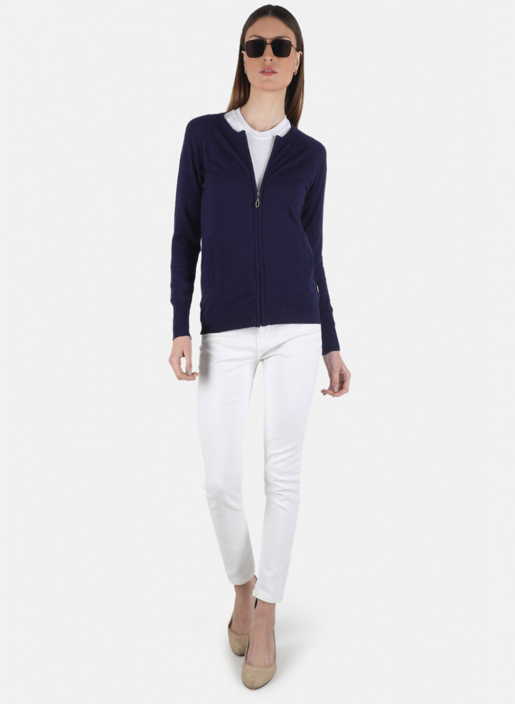 Women Blue Self Design Pullover