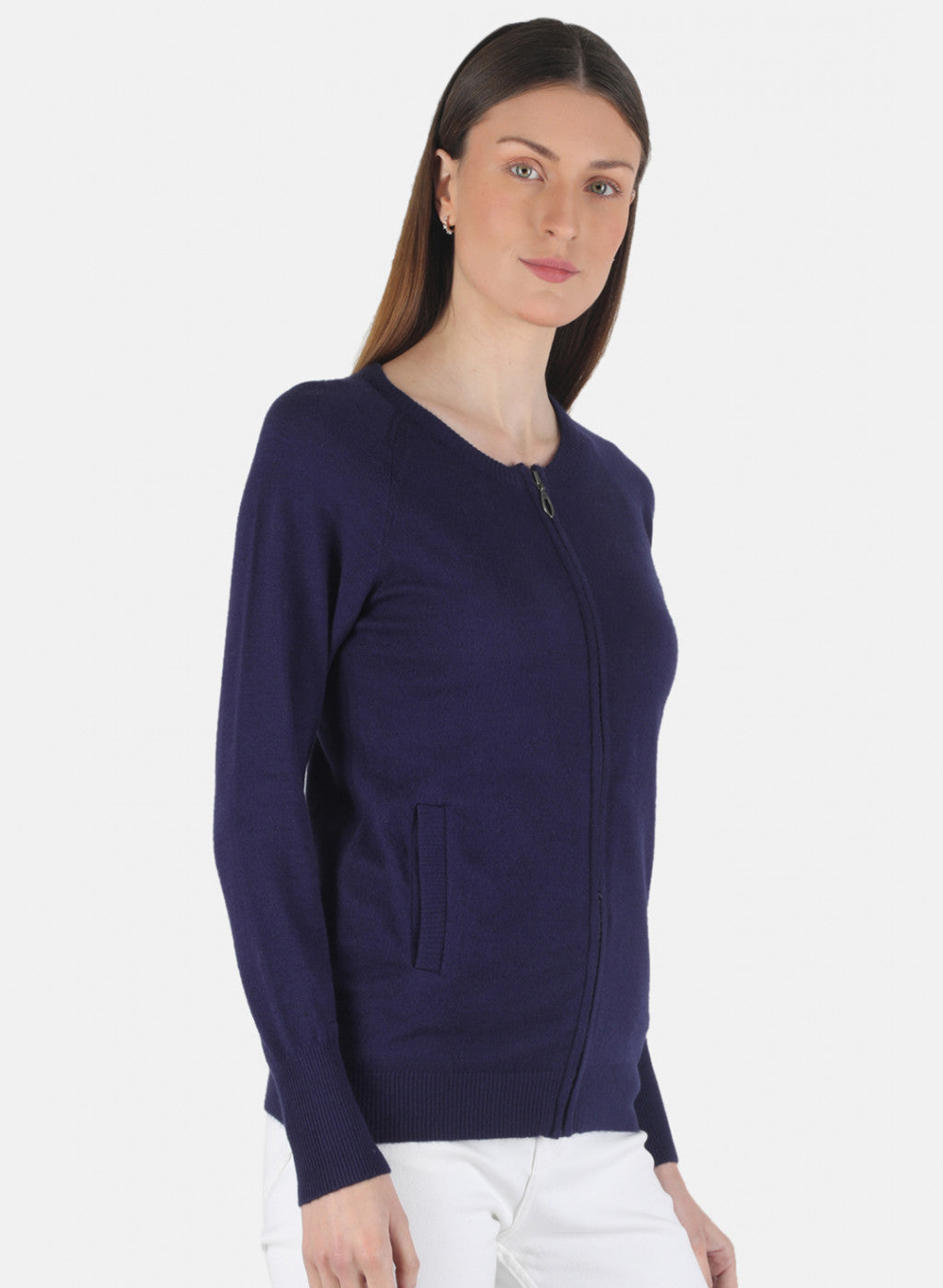 Women Blue Self Design Pullover