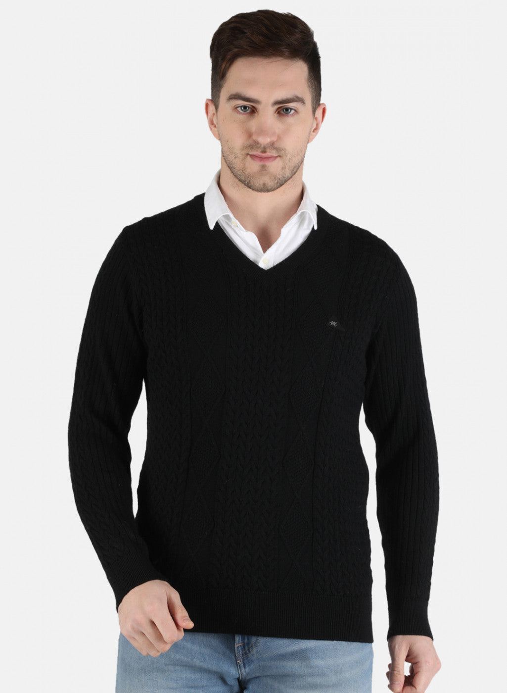 Men Black Self Design Pullover