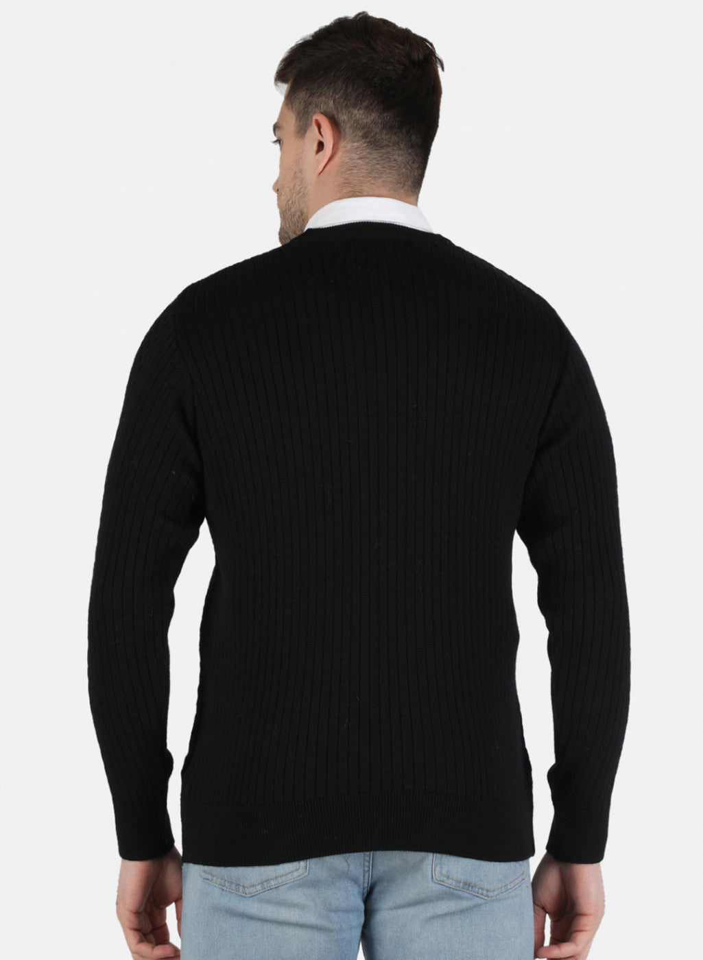 Men Black Self Design Pullover