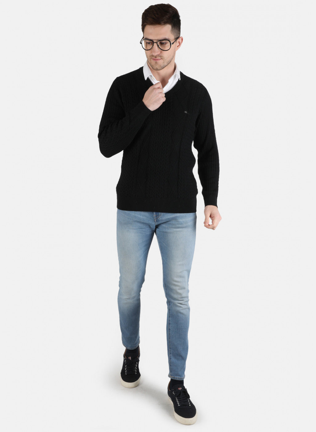 Men Black Self Design Pullover