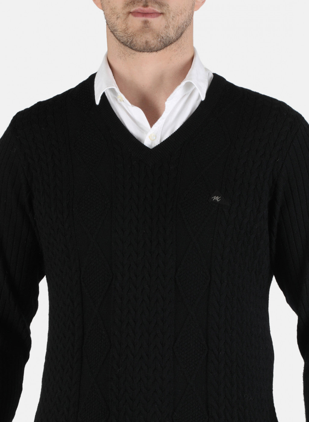 Men Black Self Design Pullover