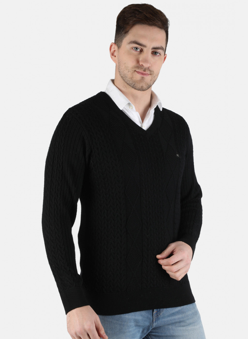 Men Black Self Design Pullover
