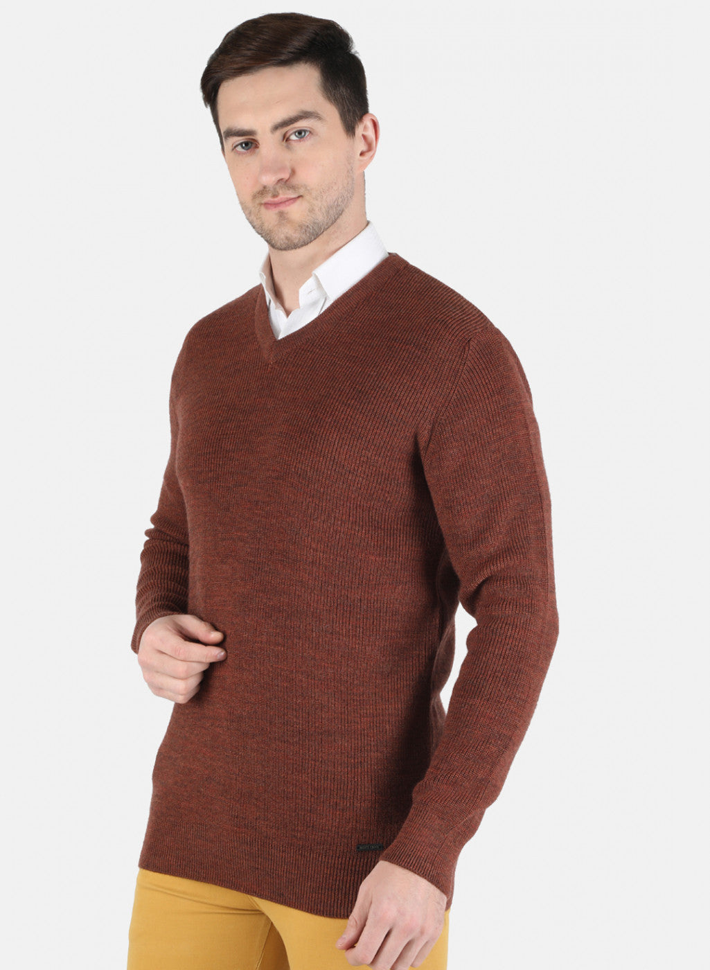 Men Brown Self Design Pullover