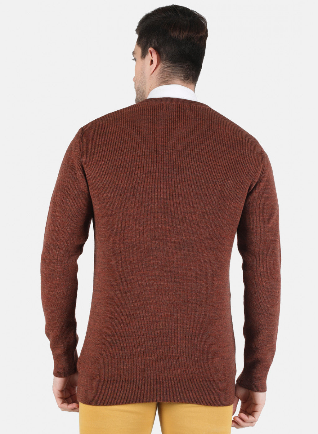 Men Brown Self Design Pullover