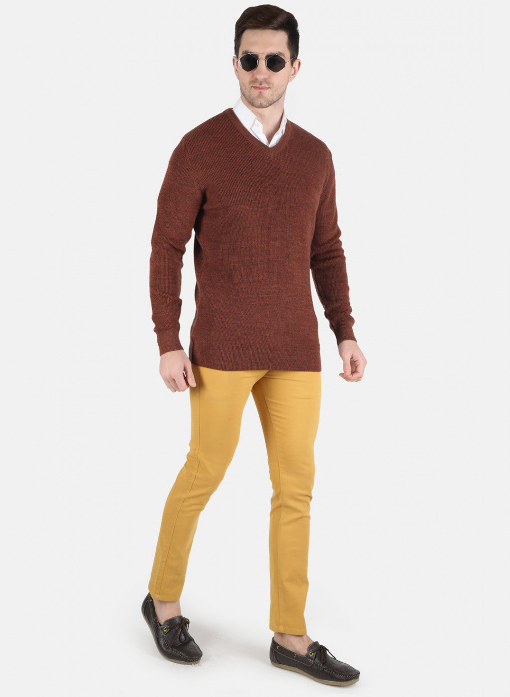 Men Brown Self Design Pullover