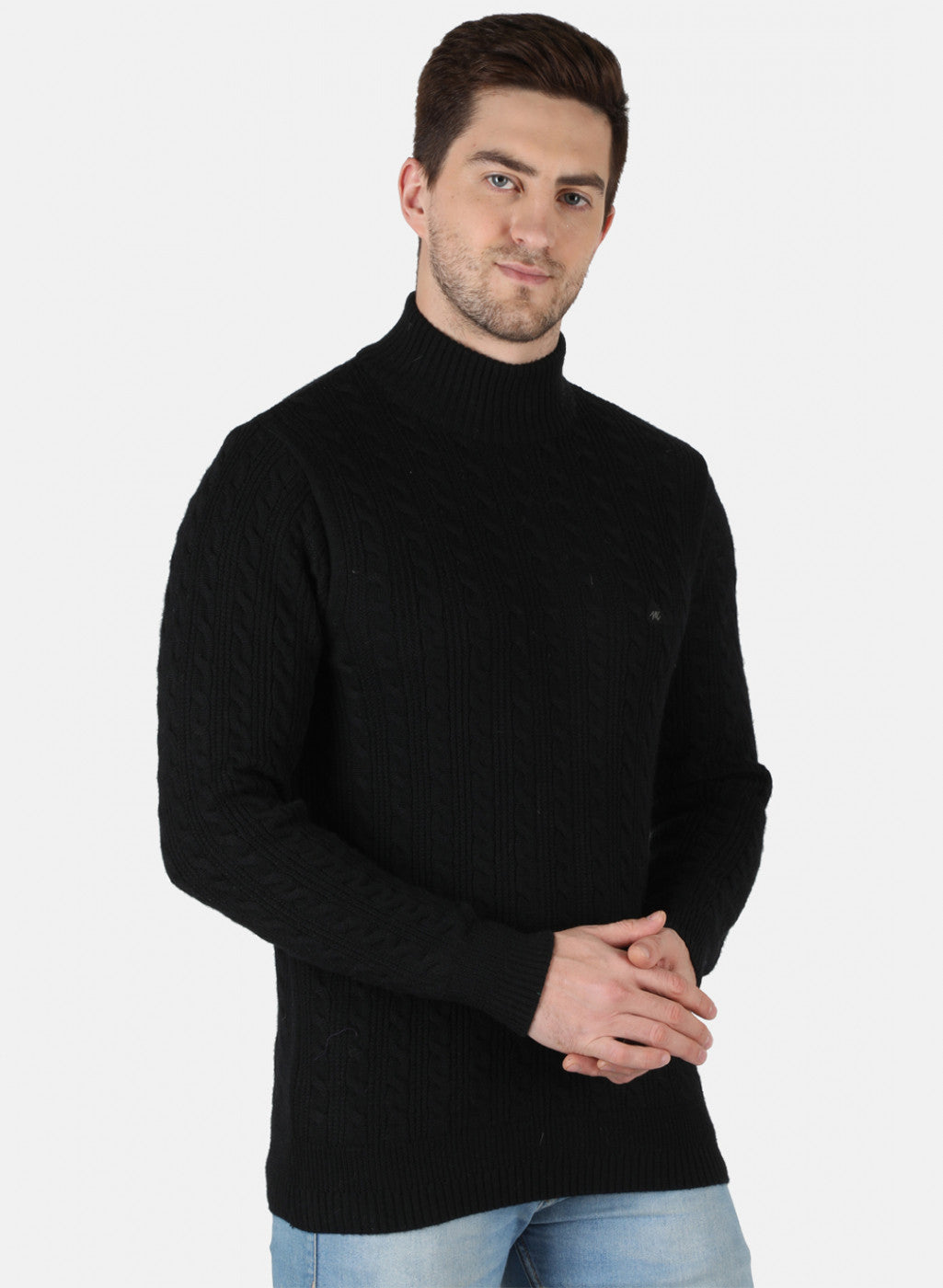 Men Black Self Design Pullover