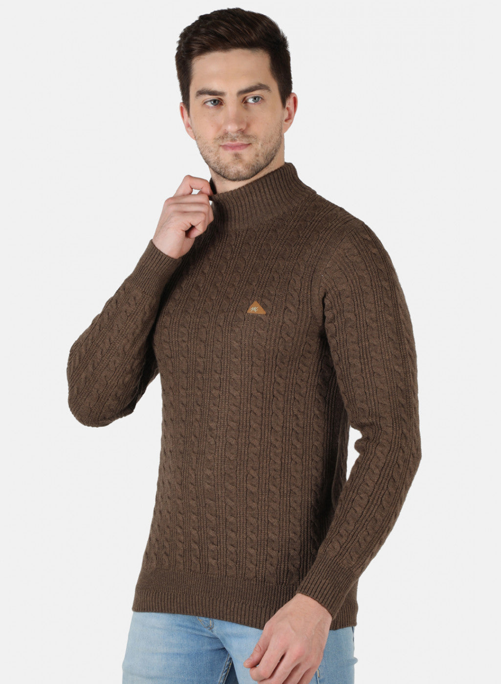 Men Brown Self Design Pullover