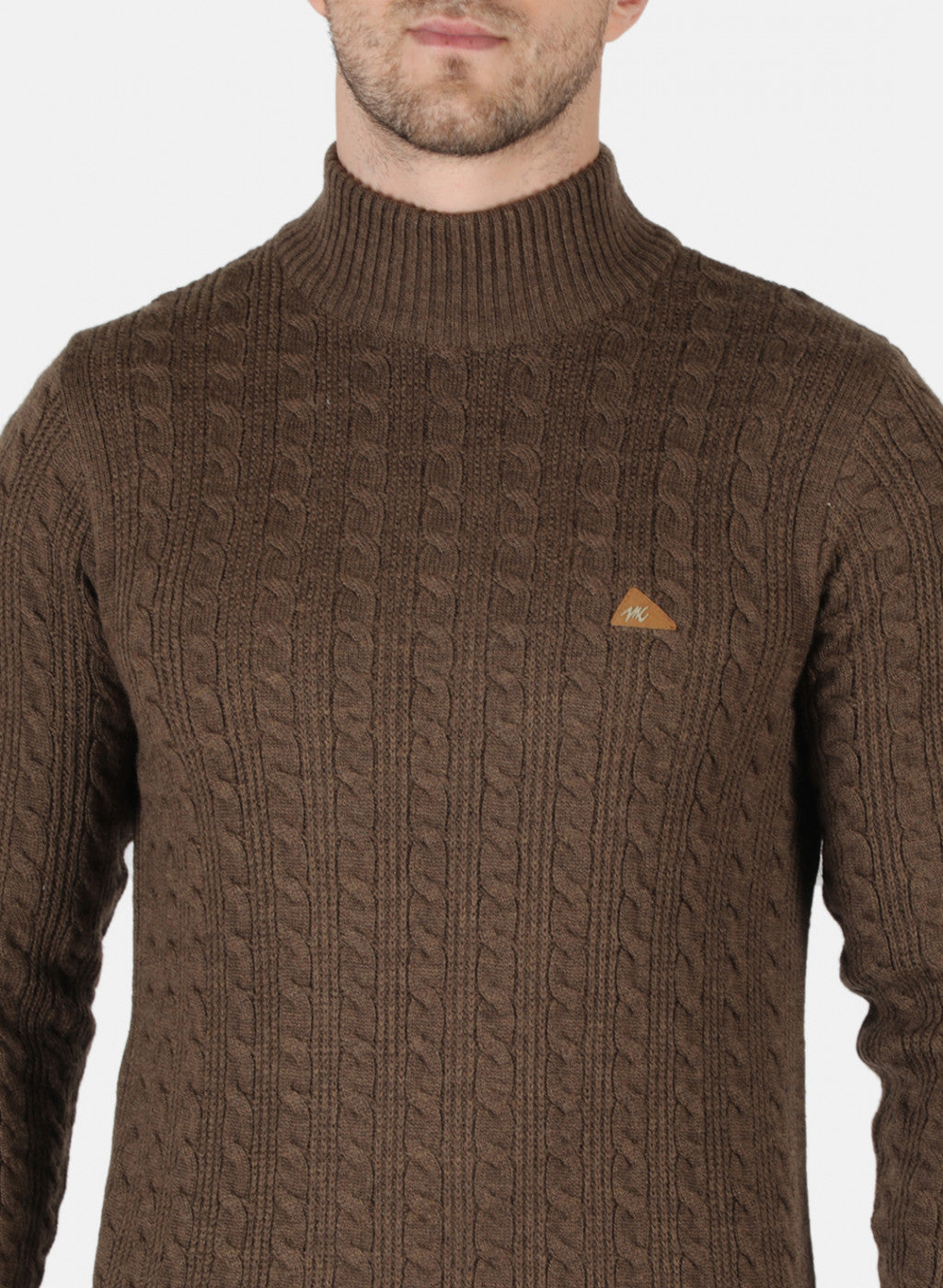 Men Brown Self Design Pullover