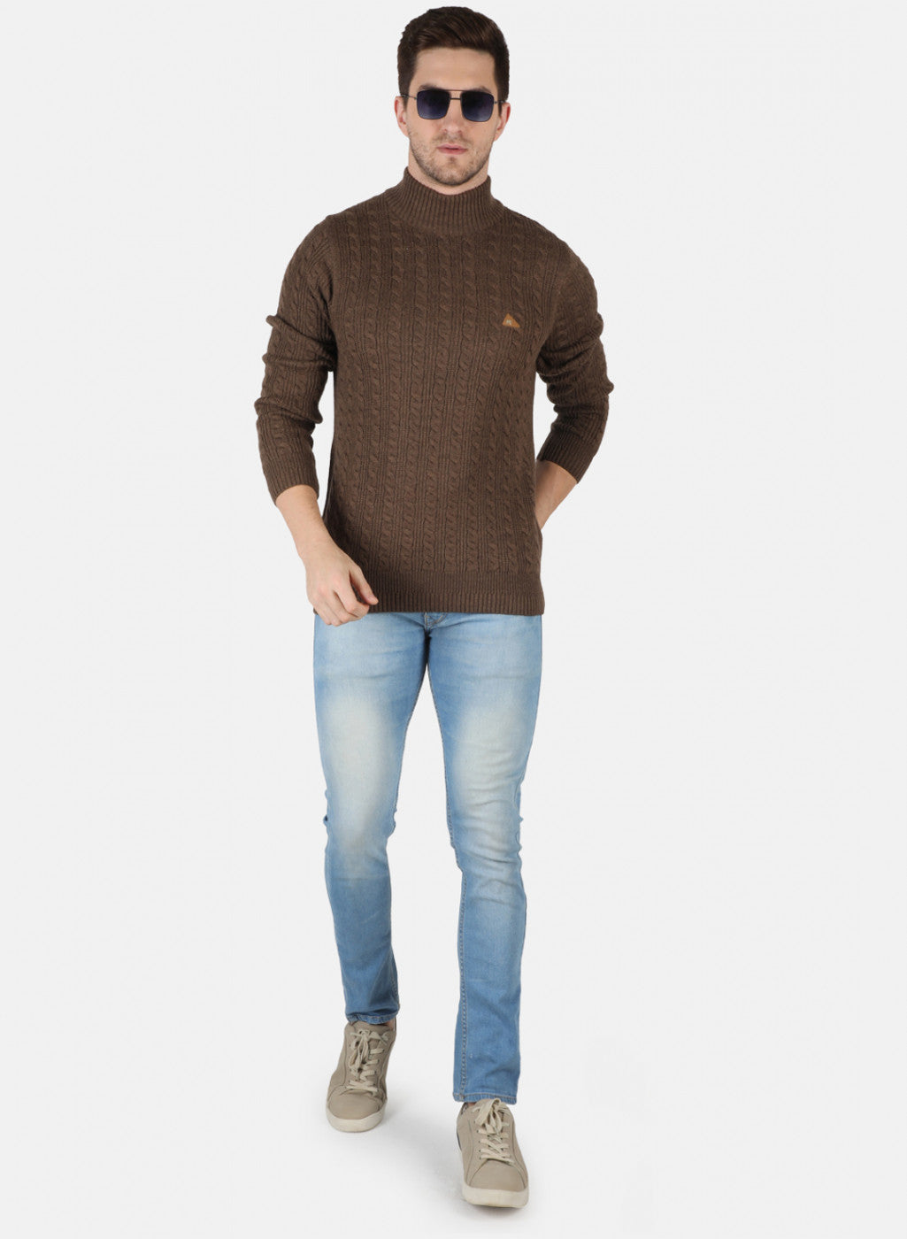 Men Brown Self Design Pullover