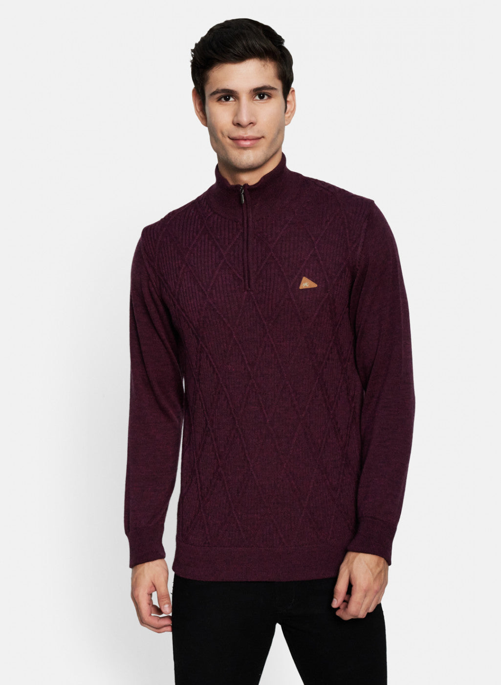 Men Maroon Self Design Pullover