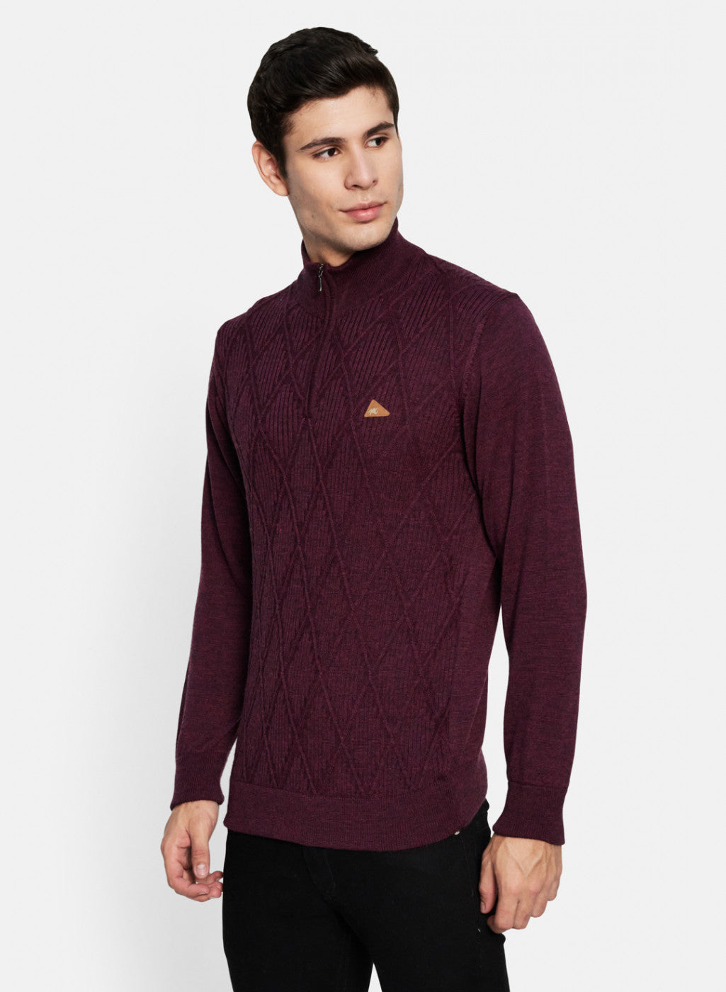 Men Maroon Self Design Pullover