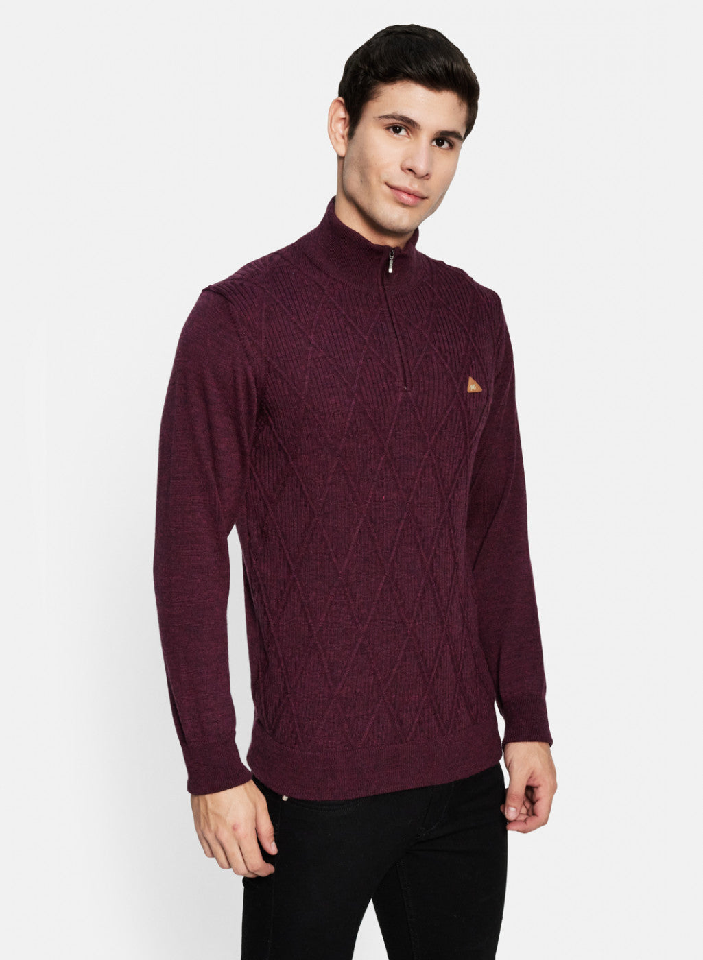 Men Maroon Self Design Pullover
