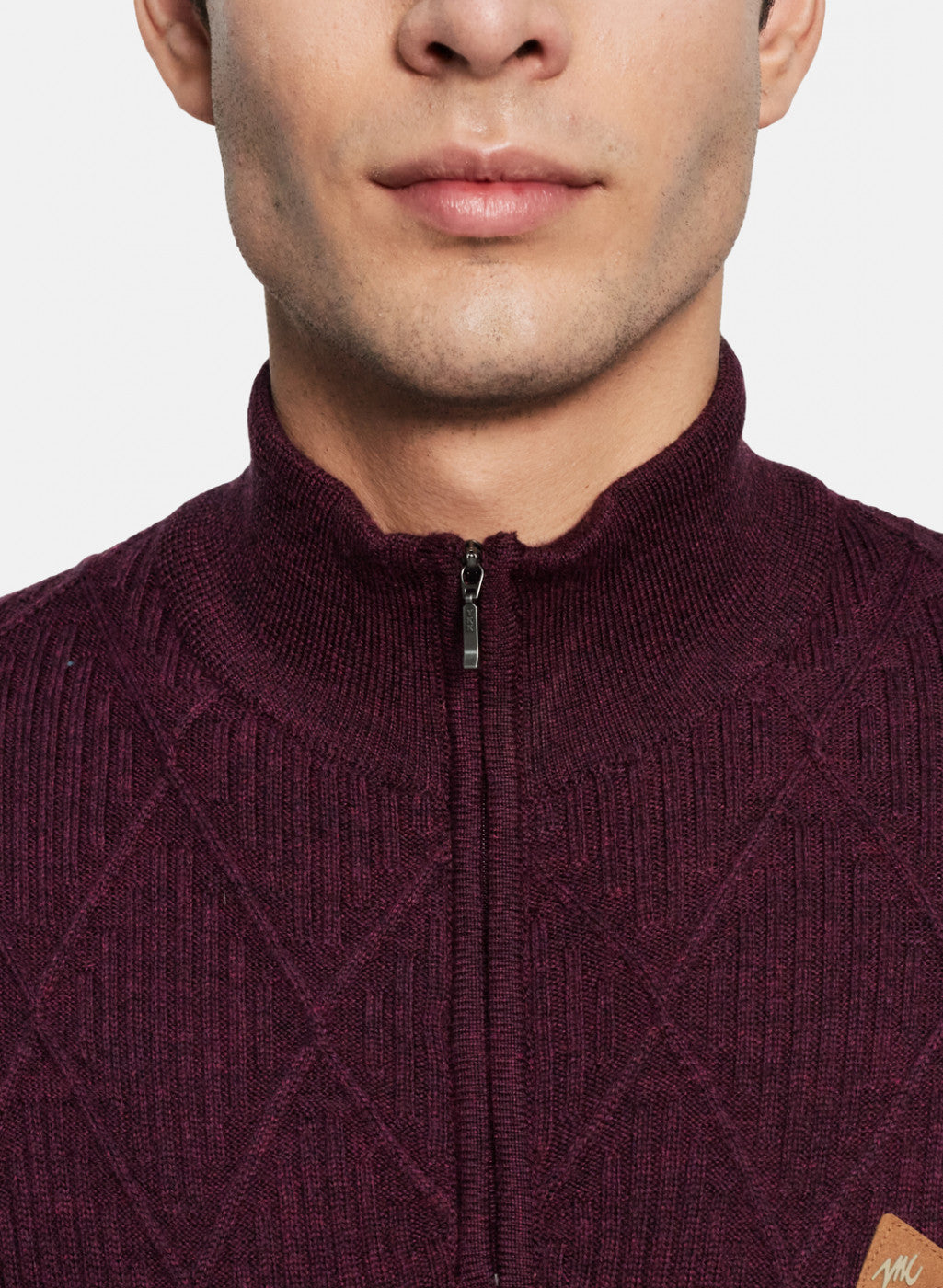 Men Maroon Self Design Pullover