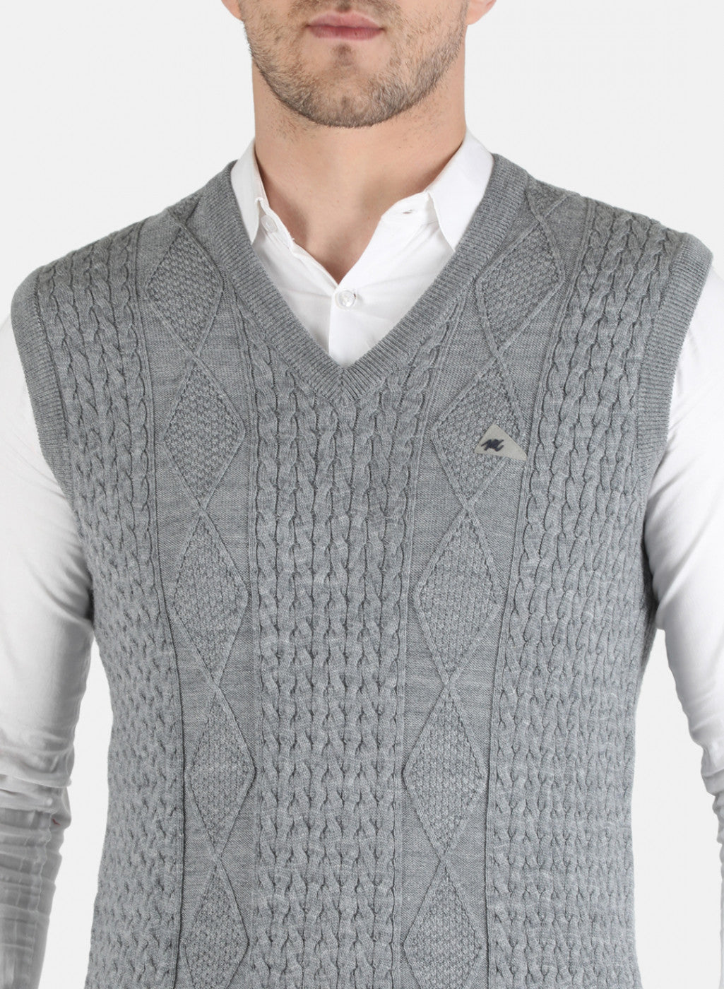Men Grey Self Design Sweater