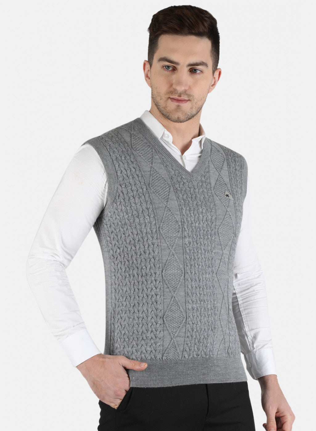 Men Grey Self Design Sweater