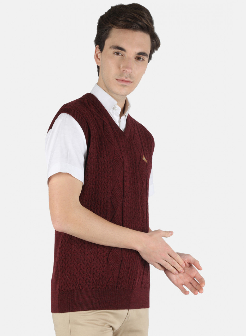 Men Maroon Self Design Sweater