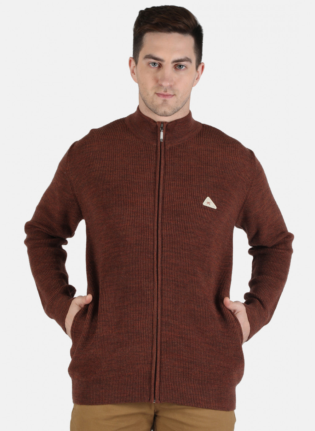 Men Brown Self Design Pullover