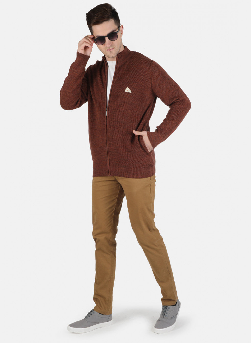 Men Brown Self Design Pullover
