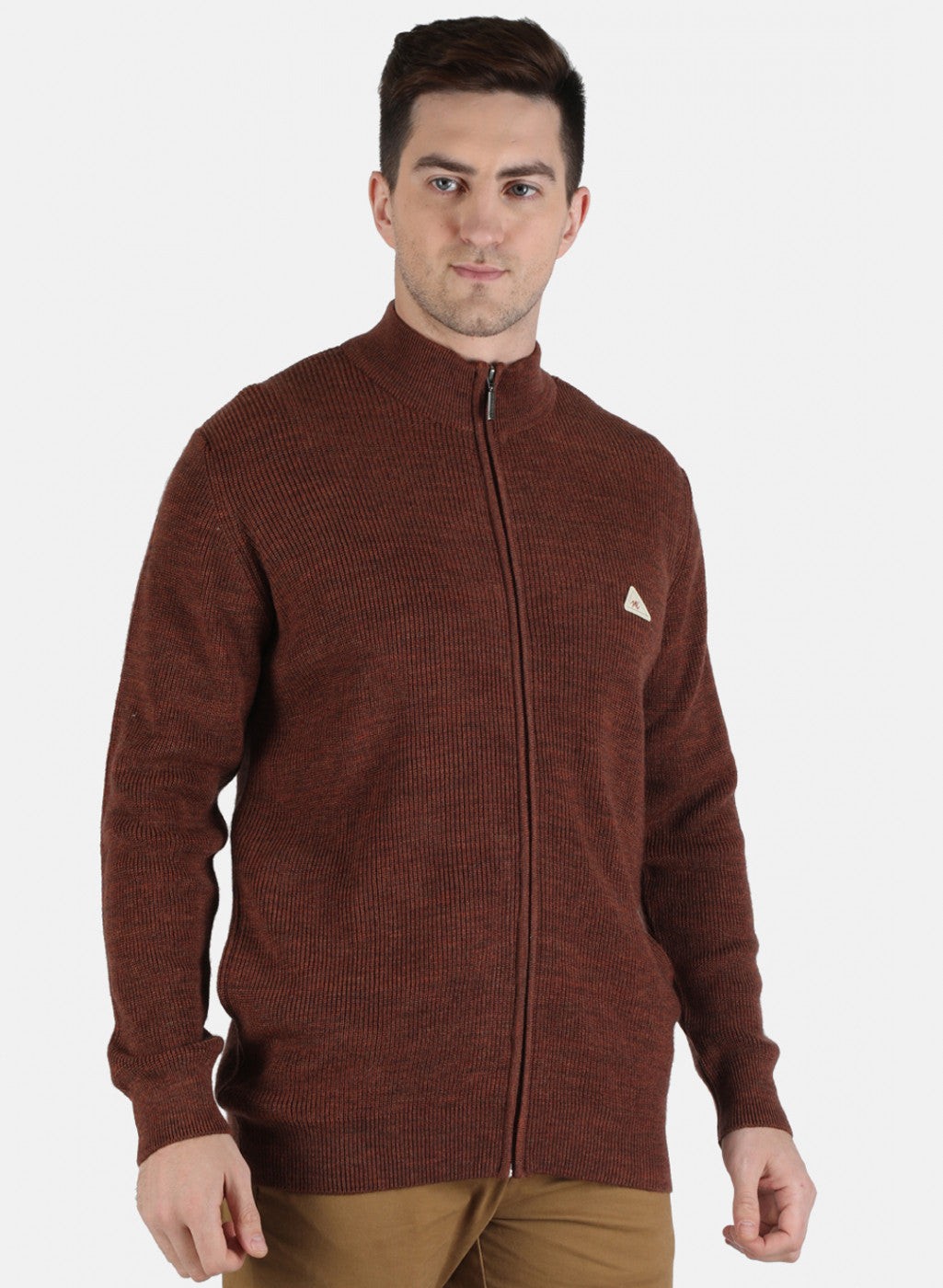 Men Brown Self Design Pullover
